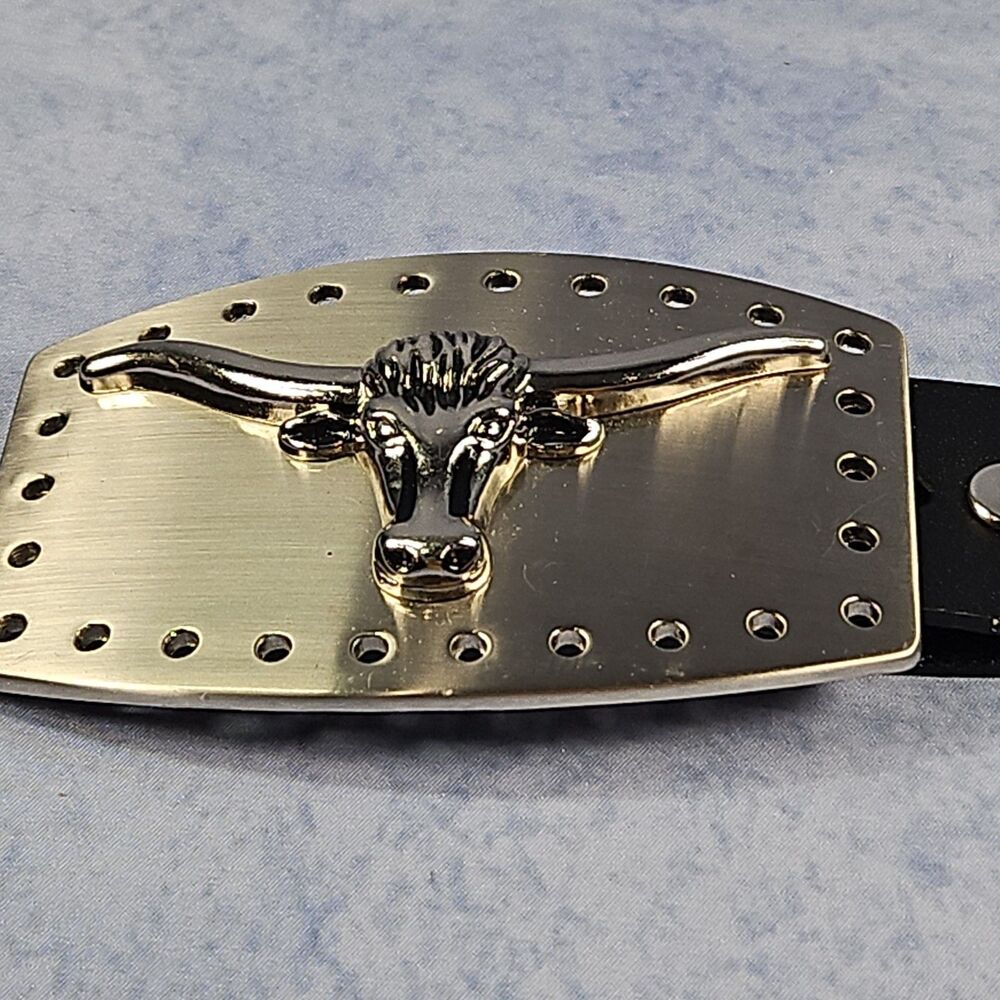 Vintage LONGHORN STEER BULL belt buckle CHROME metal OVERSIZED longhorn WESTERN